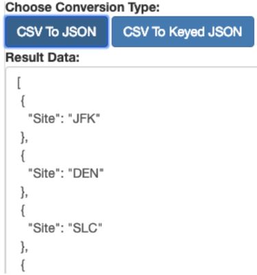 Click at the bottom convert to CSV to JSON
