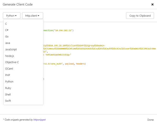 Generate Code option to generate a code snippet