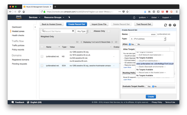 Configuring the Name and selecting the Alias Target