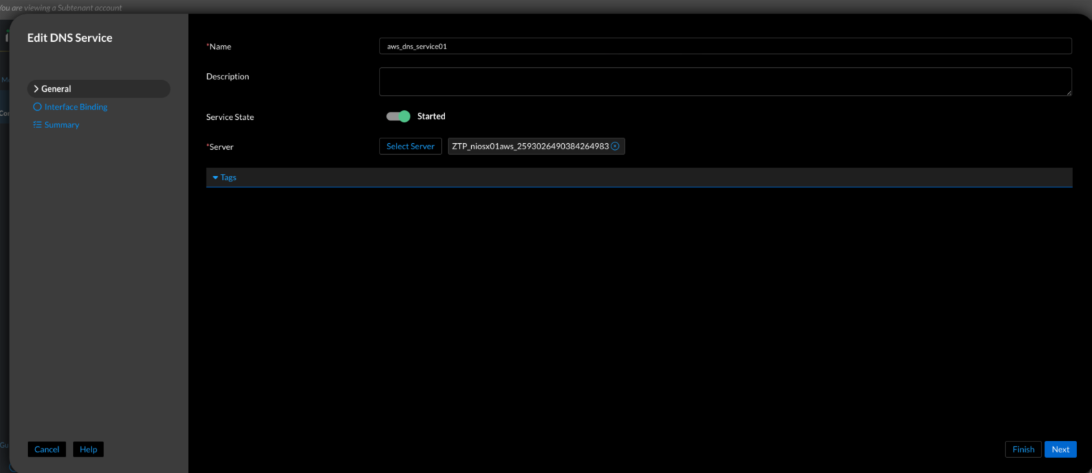 Figure 10. Universal DDI—Enable DNS service (Configure → Service Deployment → Protocol Service → Create Service → DNS) 