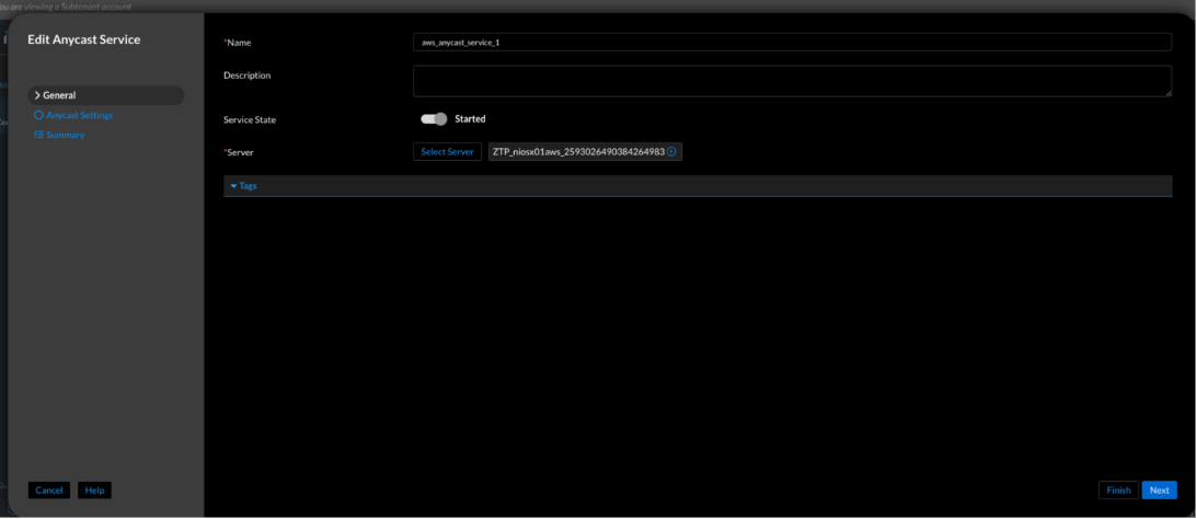 Figure 12. Universal DDI—Anycast service creation (Configure → Service Deployment → Protocol Service → Create Service → Anycast) 