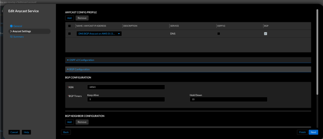 Figure 13. Universal DDI—BGP peer configuration for Anycast service