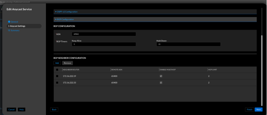 Figure 13. Universal DDI—BGP peer configuration for Anycast service