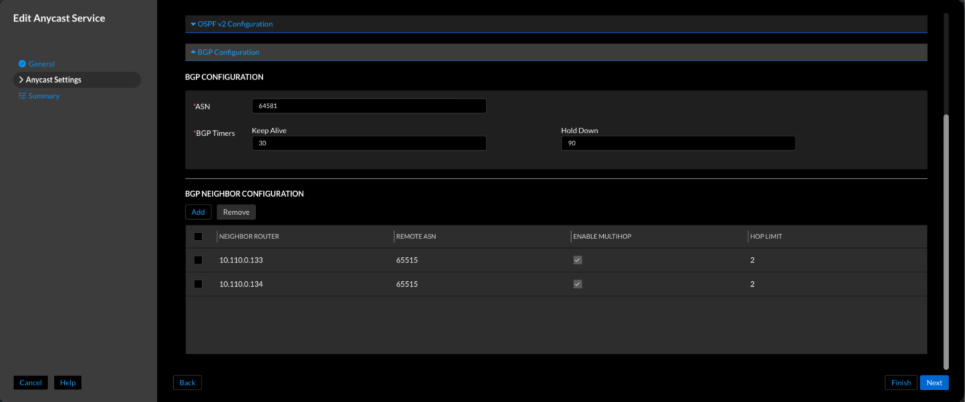Figure 9. Universal DDI BGP peer configuration for anycast service