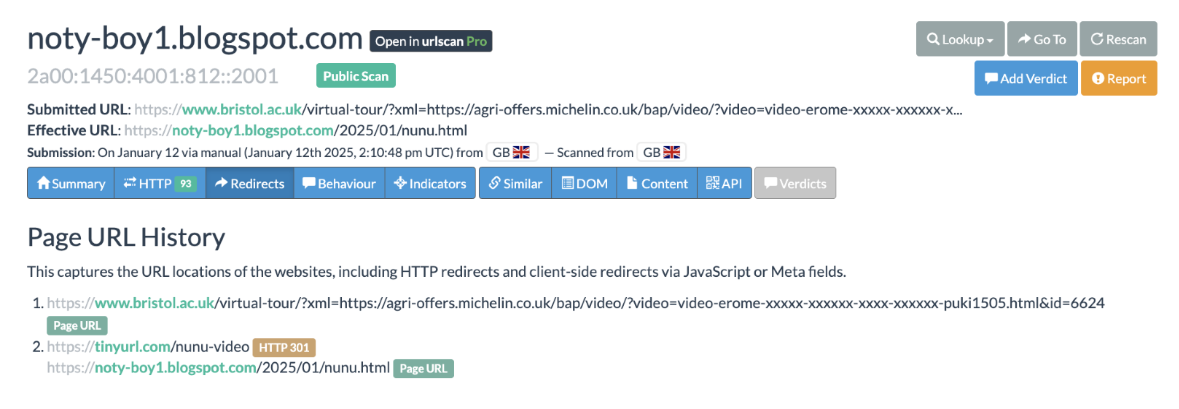 Figure 6. Hazy Hawk hijacked domains using URL redirection