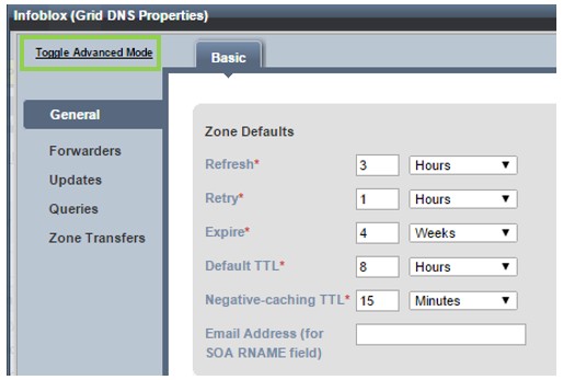 Infoblox Grid Manager - Toggle Advanced Mode