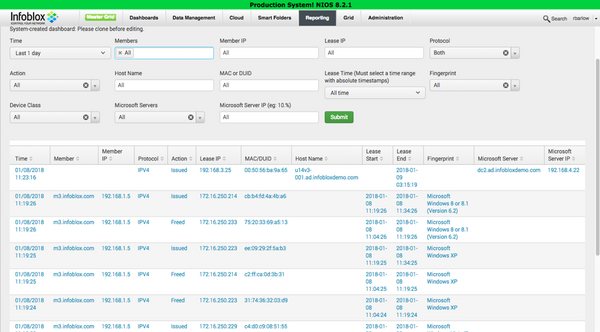 NIOS DHCP Lease History