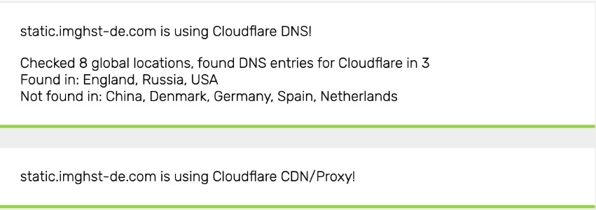 Figure 9. Cloudflare check tool indicates imghst-de[.]com is behind Cloudflare’s CDN 