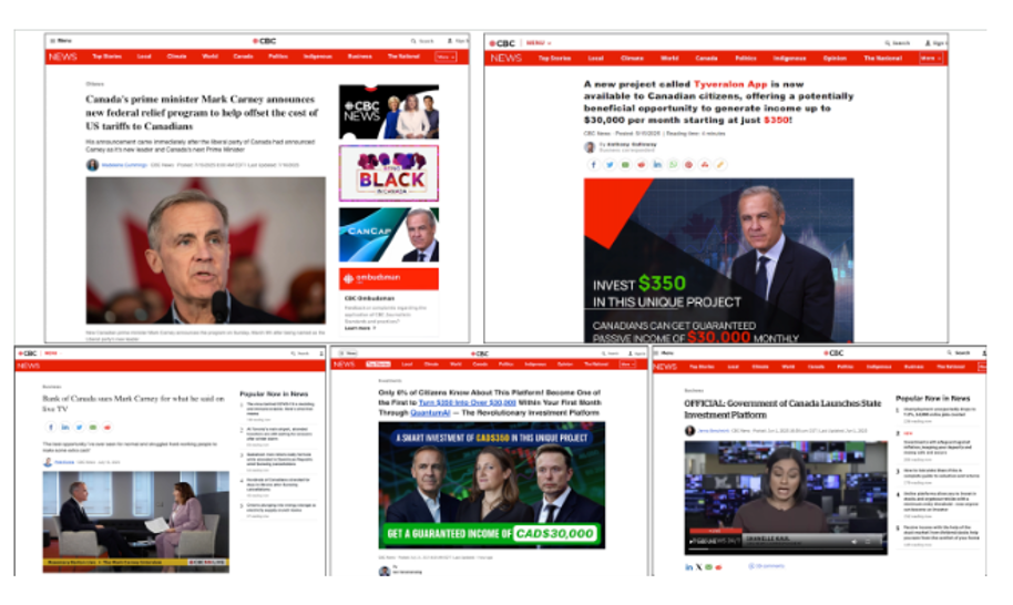 FaiKast landing page samples impersonating CBC News