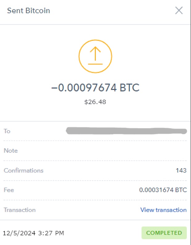 Figure 15. Edited screenshot of a cryptocurrency transaction