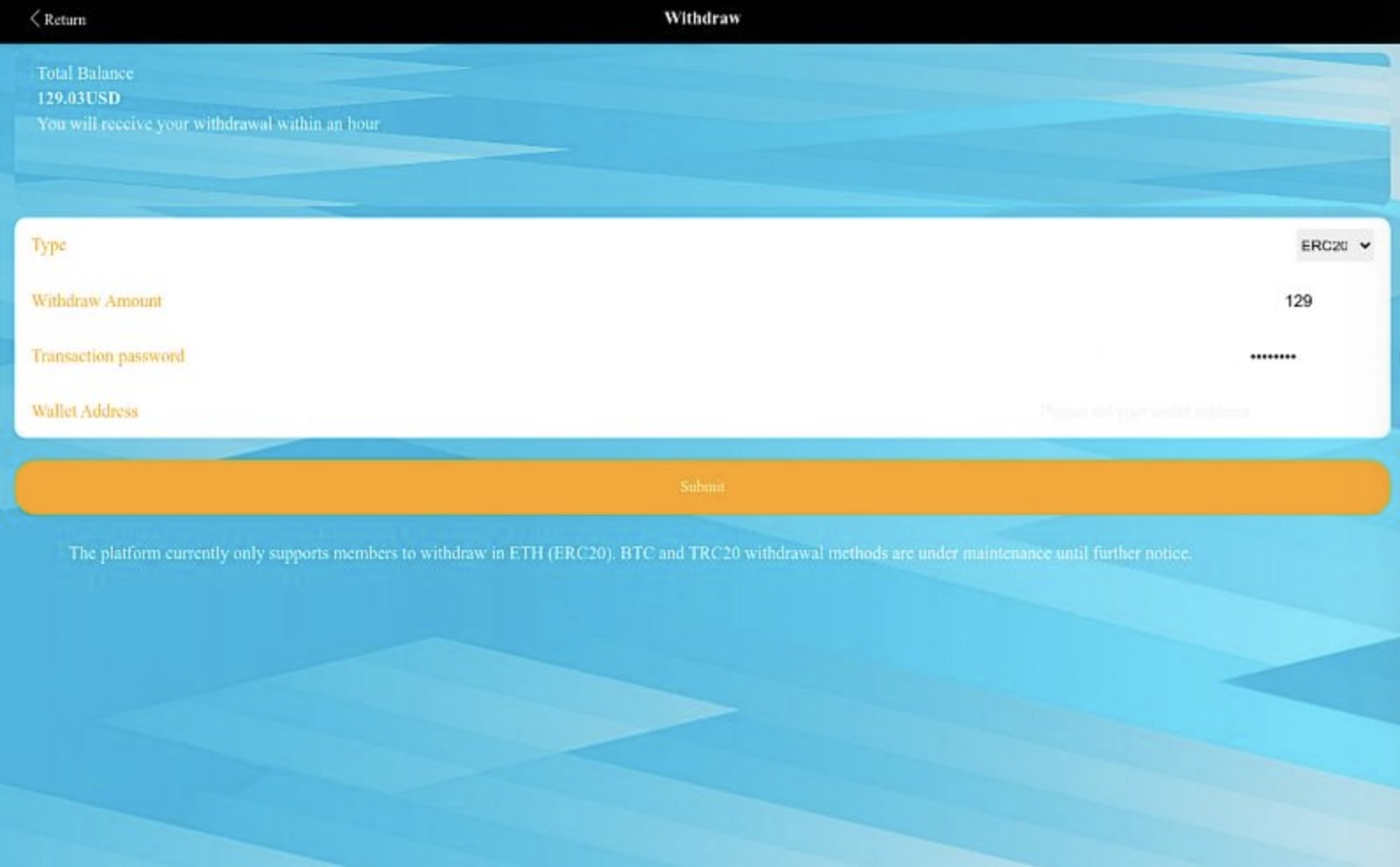 Figure 17. Scam website’s withdrawal page