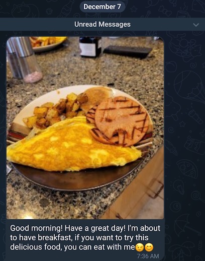 Figure 21. Maria sending me winking emojis and saying she wants to have breakfast together