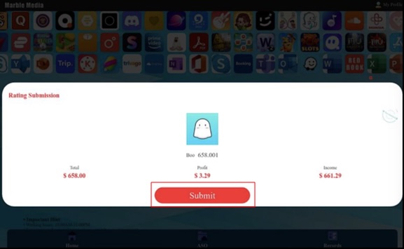 Figure 5. Screenshot of completing one of the orders, highlighting the “Submit” button