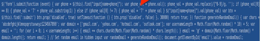 Figure 18. HTML code showing the generateRandomEmail() function
