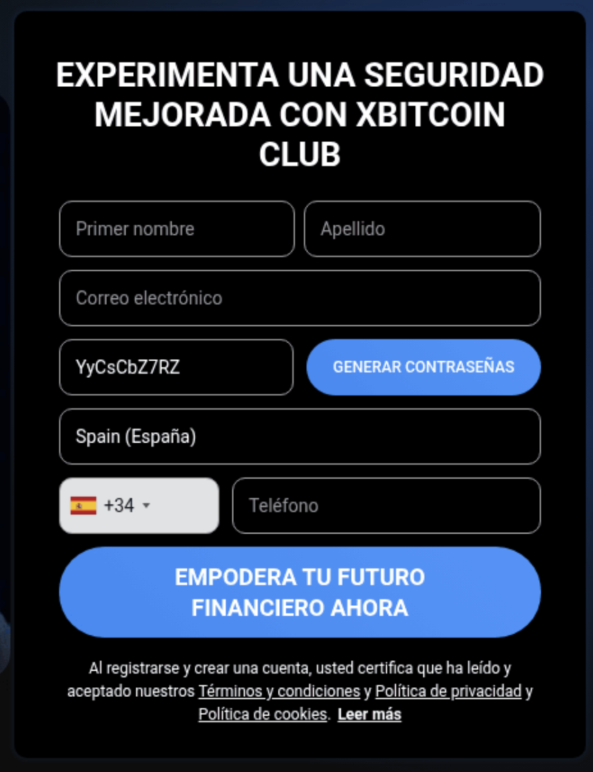 Figure 2. Embedded web form with an auto-generated password field