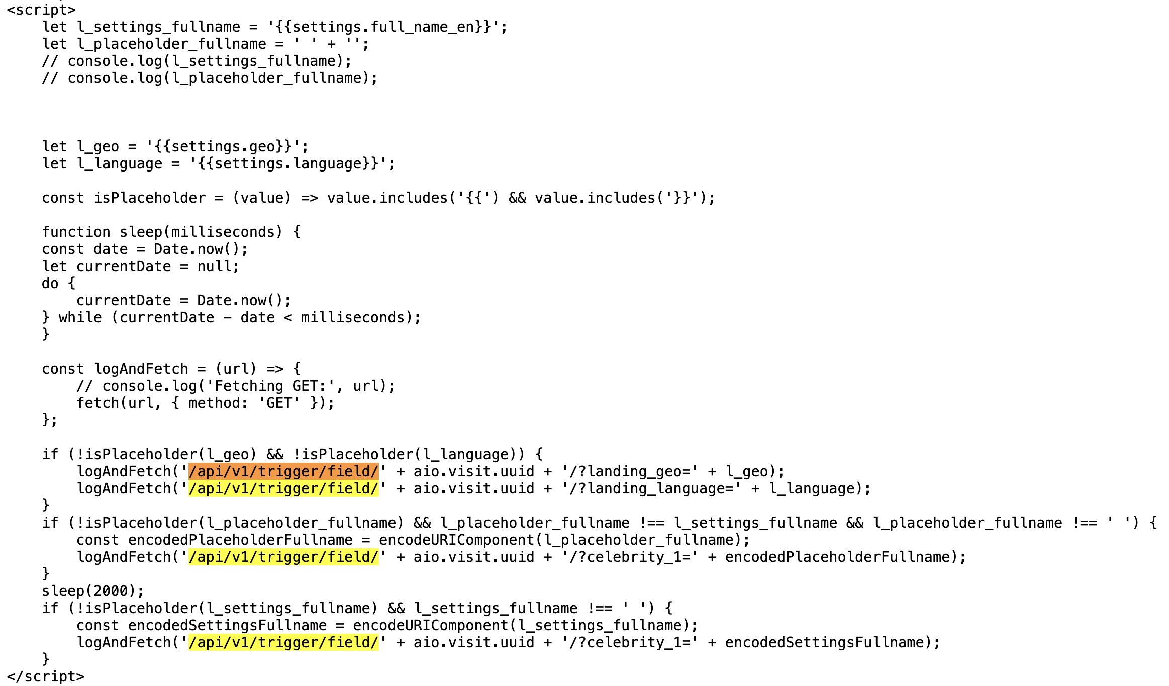 Figure 8. Code snippet of scripts that make an API call to get the language and the page to which the user will get redirected