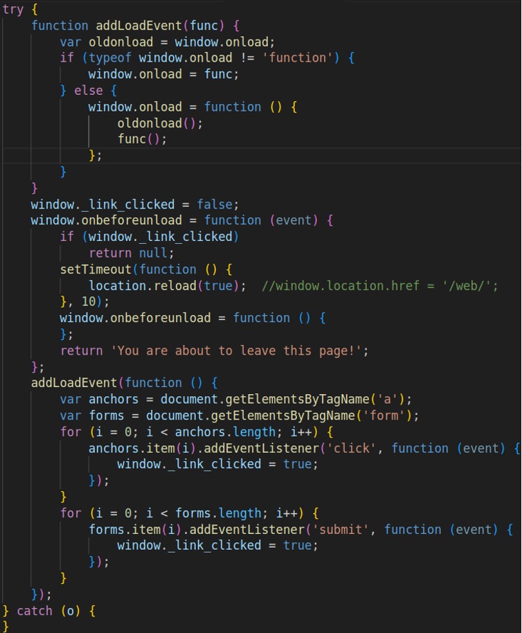Figure 11. JavaScript prevents page exit without participation in scam