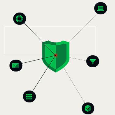 Abstract illustration featuring overlapping green quarter-circle shapes representing network connectivity