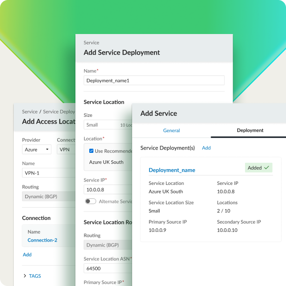 Drei grafische Benutzeroberflächenbilder zeigen, wie Softwarebenutzer IP-Adressen und VPNs identifizieren können.