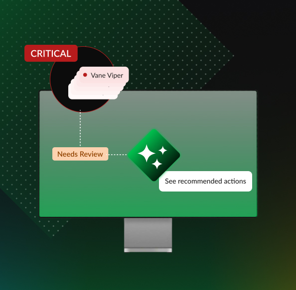 iq-td-image4 Panel de investigación de amenazas impulsado por IA que destaca un suceso de seguridad crítico con pasos de revisión guiados y medidas recomendadas para acelerar la clasificación de amenazas y la respuesta ante incidentes.