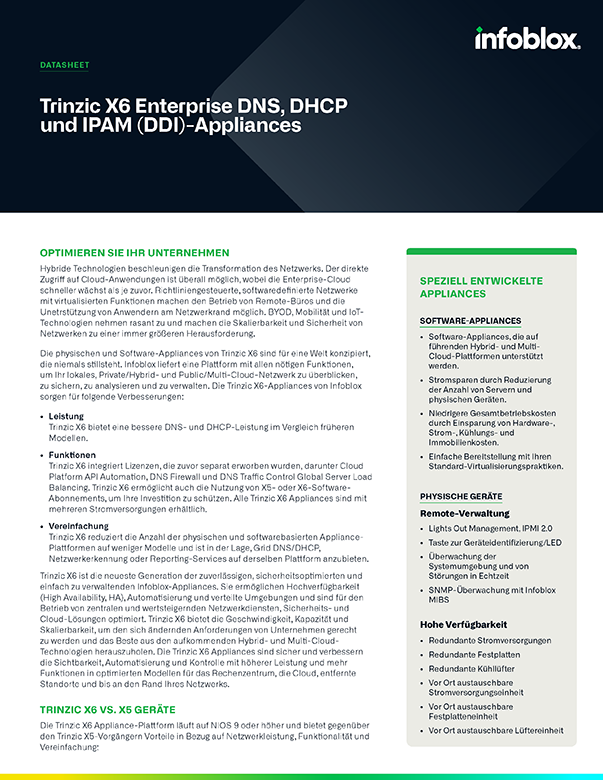 Trinzic X6 Enterprise DNS, DHCP und IPAM (DDI)-Appliances
