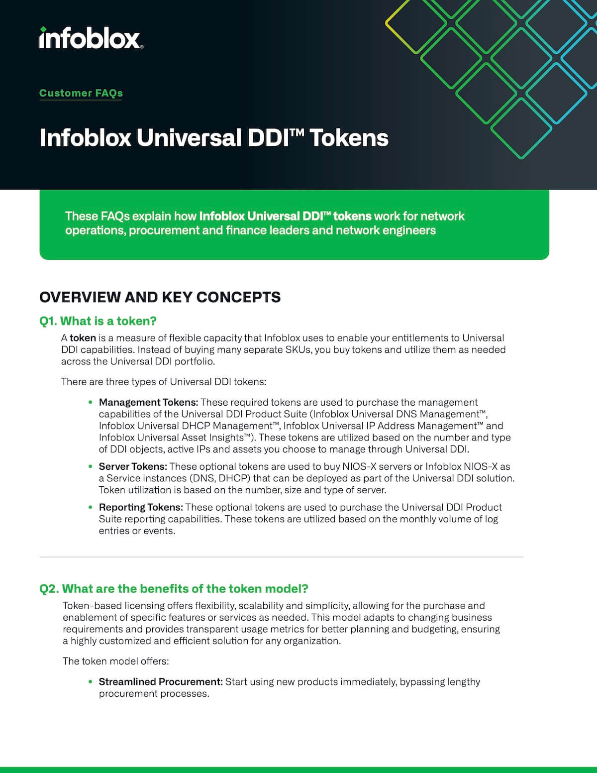 Infoblox Universal DDI™ Tokens­ – Customer FAQs