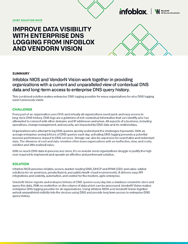 Improve Data Visibility with Enterprise DNS Logging from Infoblox and VendorN Vision
