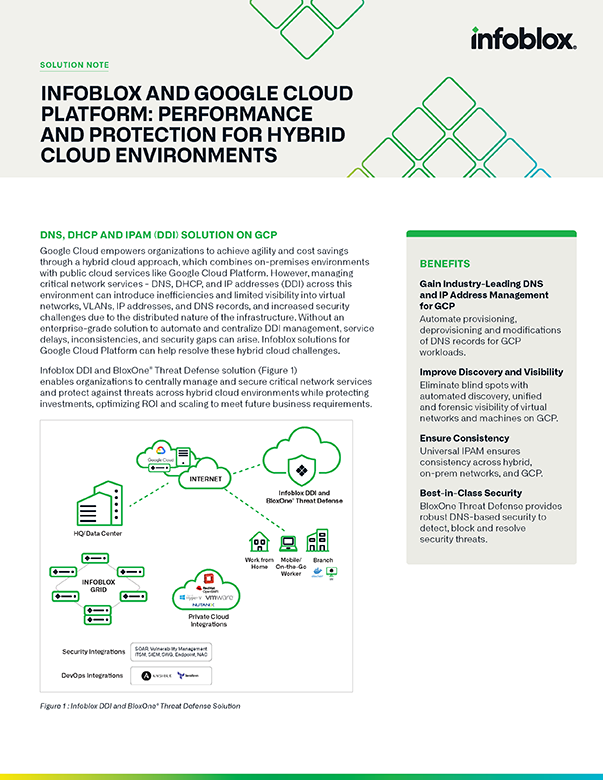 Infoblox and Google Cloud Platform: Performance and Protection for Hybrid Cloud Environments