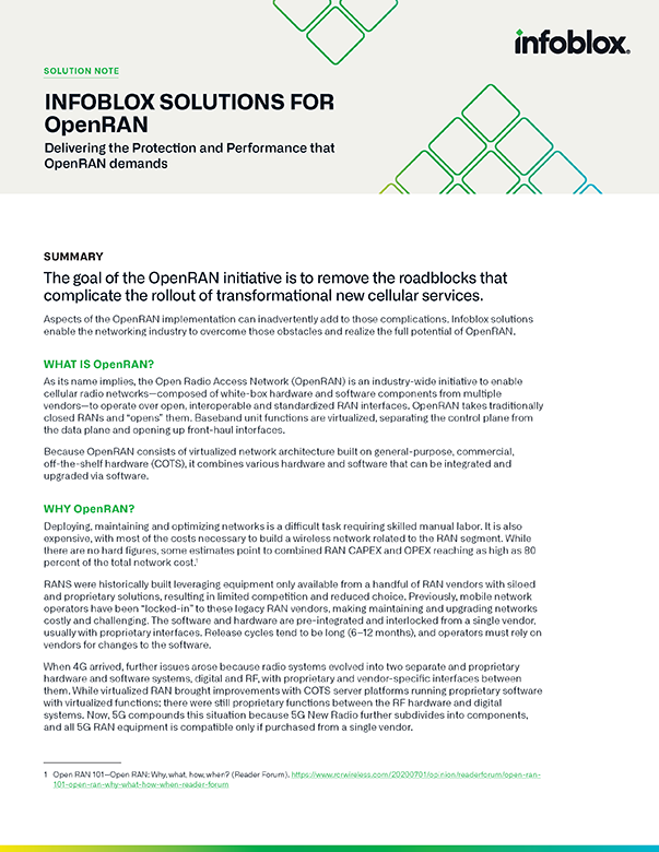 Infoblox Solutions for OpenRAN