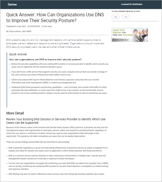 Gartner: How Can Organizations Use DNS to Improve Their Security Posture?