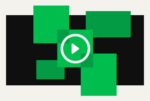 Video thumbnail featuring overlapping green geometric shapes with a central play icon over a black rectangular background