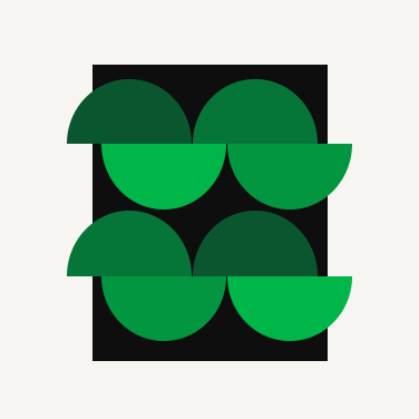 Abstract illustration featuring four overlapping green semicircles arranged in a grid over a black rectangular background