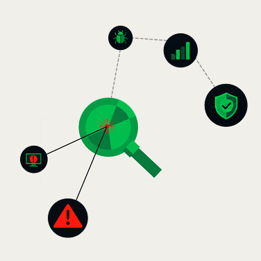 Abstract illustration featuring four overlapping green semicircles arranged in a grid over a black rectangular background