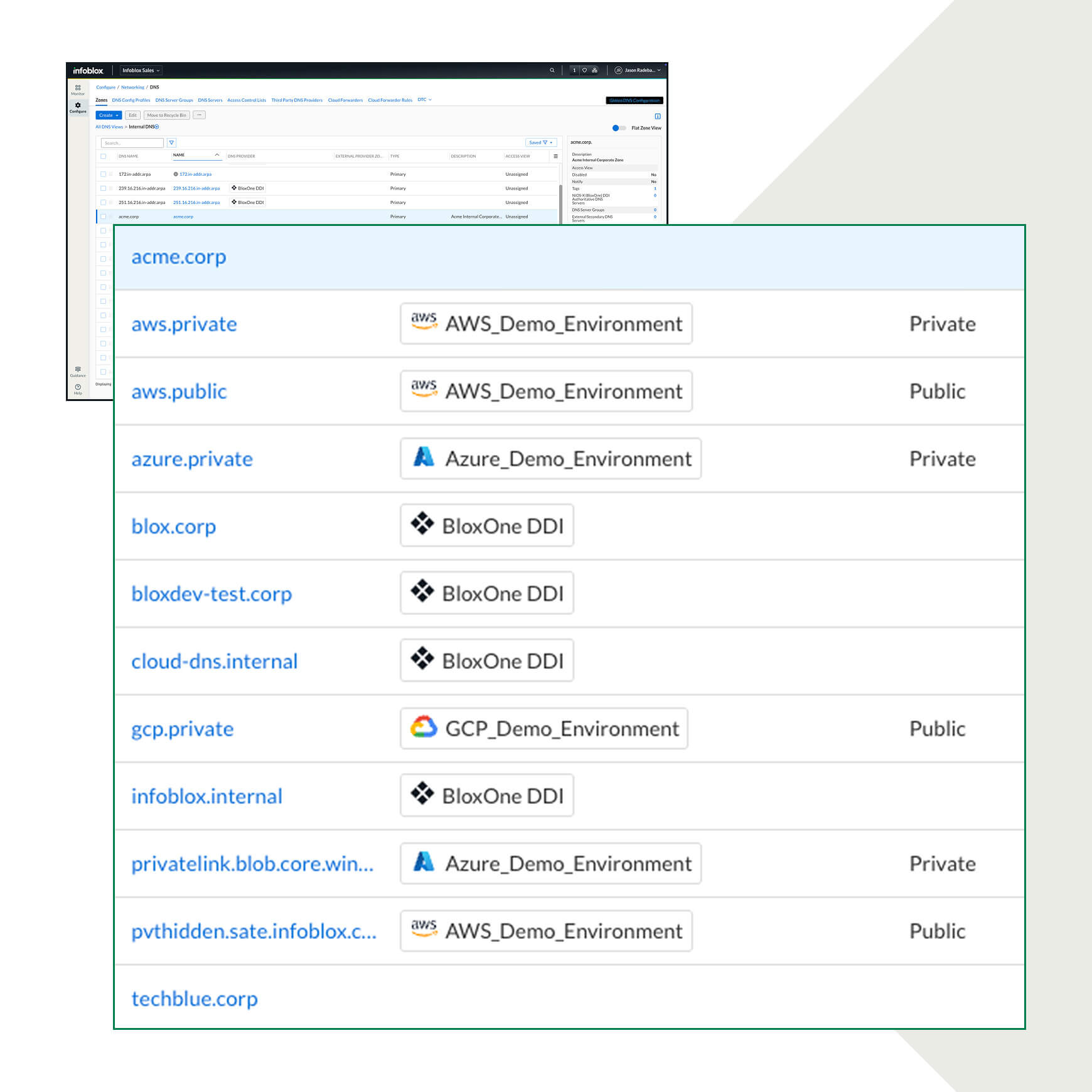 Interface listing DNS services.